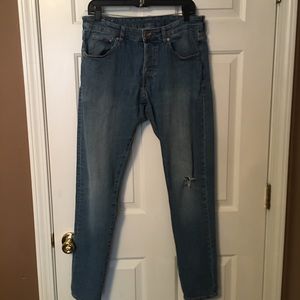 H&M Skinny Low Waist Men's Jeans Denim 33/32 Light Wash Button Fly Distressed.